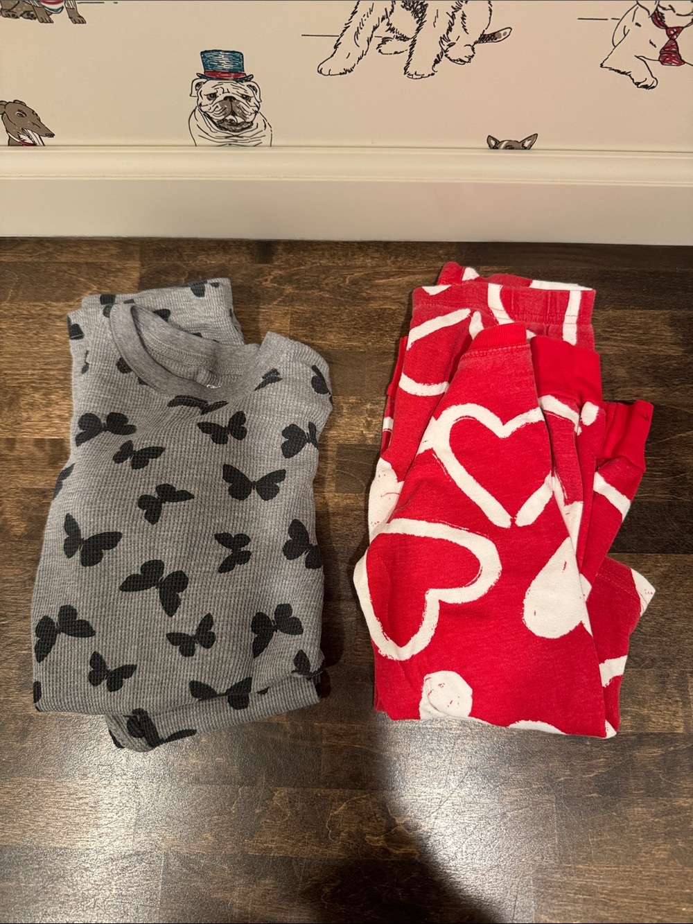 6T Carter's Gray Thermal Top with Butterfly Print and Red Heart Print Pajamas